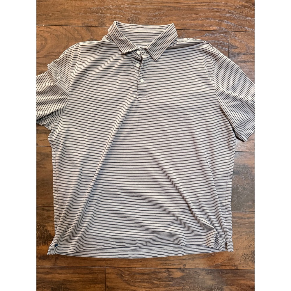 UNTUCKit Mens XL Polo Shirt Short Sleeve Striped Cotton Tan Blue Casual